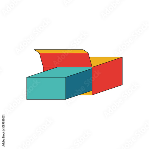 Illustration box open retro old vibrant with blank background