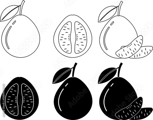 outline silhouette pomelo fruits icon set