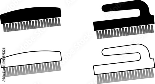 outline silhouette laundry brush icon set