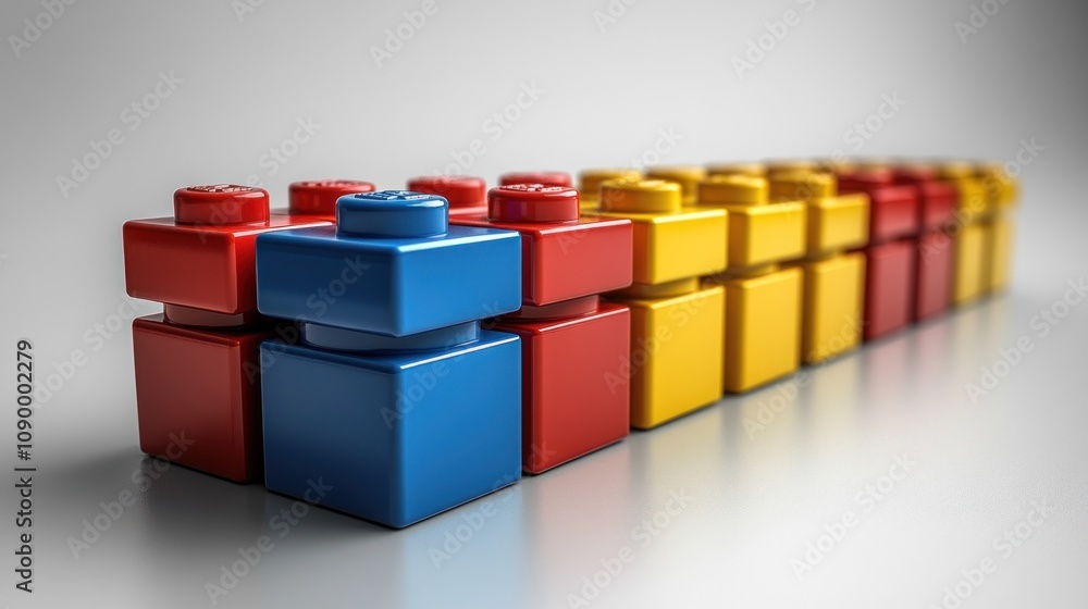 Obraz premium Colorful building blocks arranged in a row for creative play.