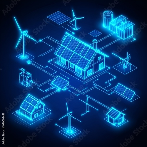 Infographic of energy sources with power lines photo