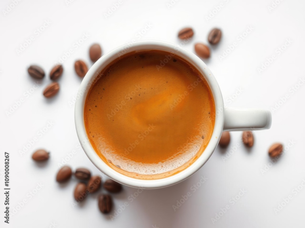 Fototapeta premium Cup of coffee latte and coffee beans isolated on white background, delicious, aroma