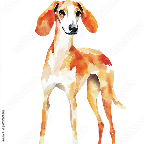 Saluki Watercolor Painting Simple White Background Illustration Art Print photo