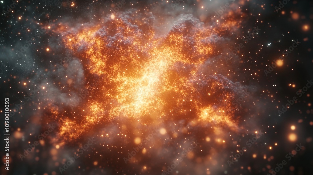 Fototapeta premium Fiery Nebula Explosion in Deep Space with Sparkling Stars