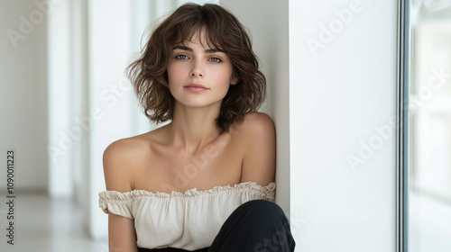French woman wearing stylish blouse in a contemporary art gallery Free Download French woman wearing stylish blouse in a contemporary art gallery - GFXLoad