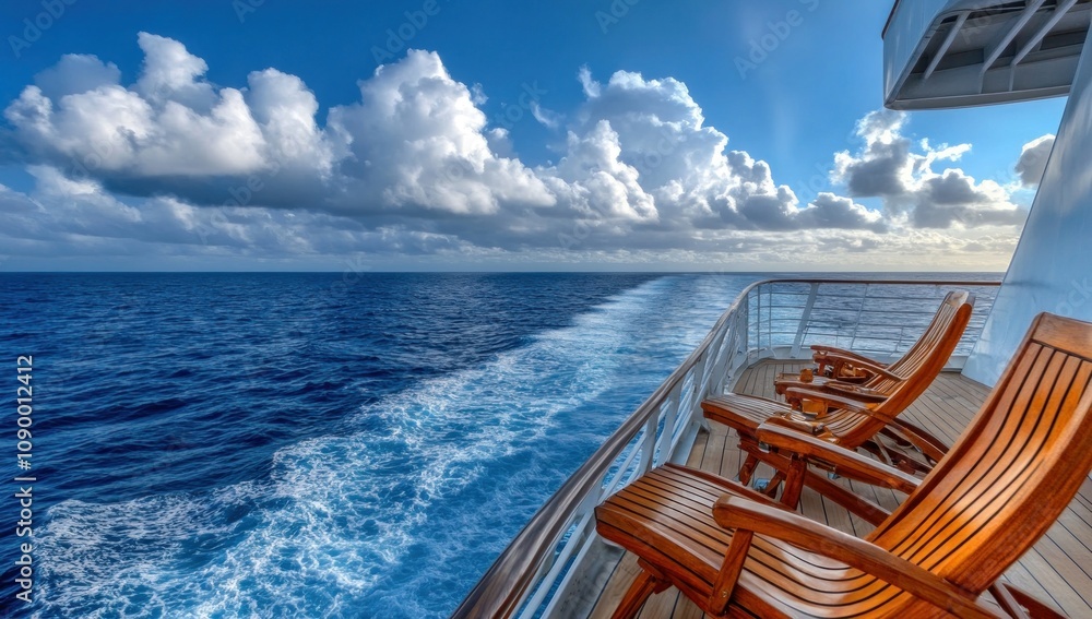Fototapeta premium Deck Chairs on a Cruise Ship with a View of the Ocean