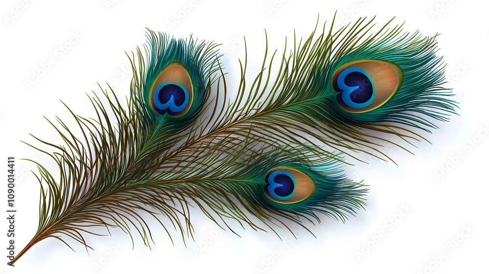 Obraz premium Peacock feathers isolated cutout on transparent background, elegant ostentatious beautiful. Elegant Peacock Feathers. Illustration