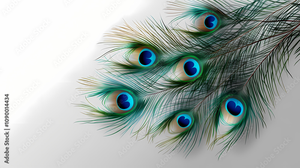 Obraz premium Peacock feathers isolated cutout on transparent background, elegant ostentatious beautiful. Elegant Peacock Feathers. Illustration