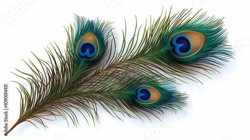 Peacock feathers isolated cutout on transparent background, elegant ostentatious beautiful. Elegant Peacock Feathers. Illustration