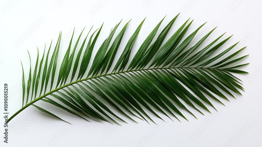 Obraz premium Single palm frond on white background.