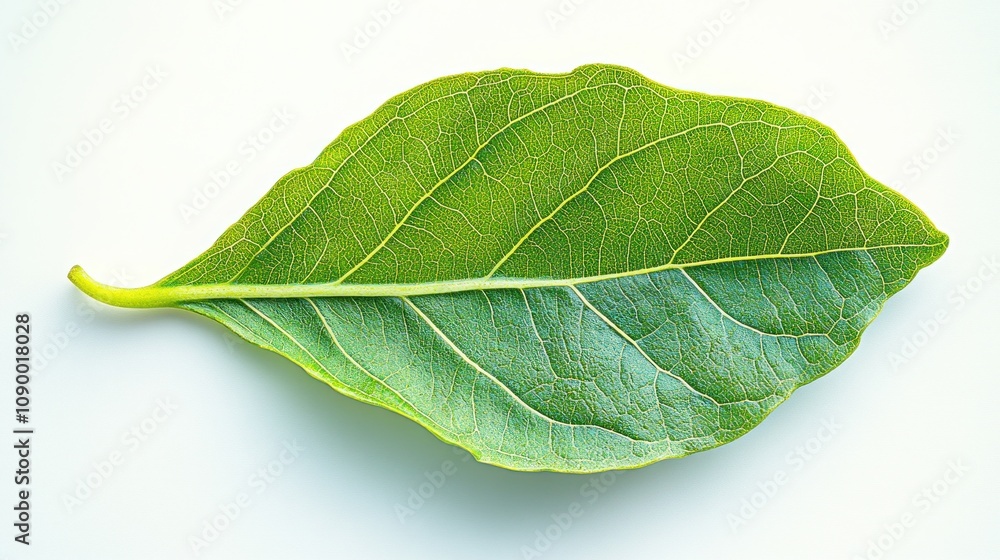 Obraz premium Single vibrant green leaf isolated on white. (3)