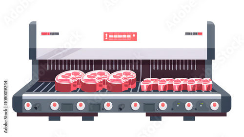 close up of a meat packing machine with white shades, flat design, png photo