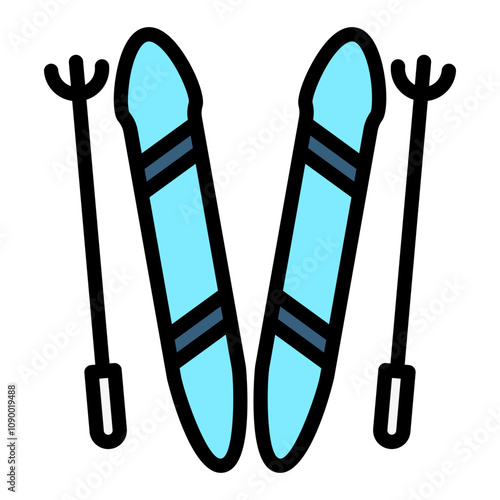 ski outline color icon. use for modern concept, print, UI, UX kit, web and app development. Vector EPS 10, related to winter, cold season. 