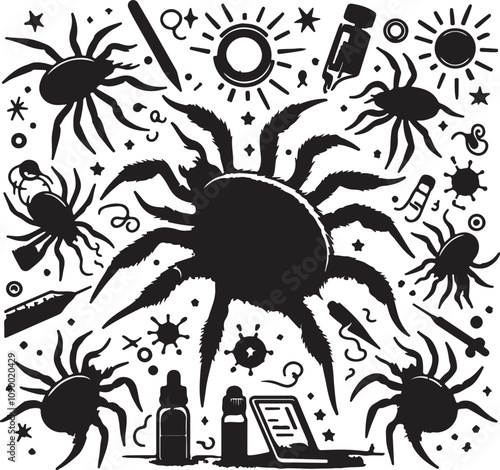 Arachmids Vector file, mite black jpg and AI file Silhouettes
