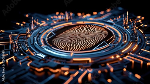 Wallpaper Mural A futuristic fingerprint on a digital circuit board, showcasing security technology and innovation in biometric identification. Torontodigital.ca