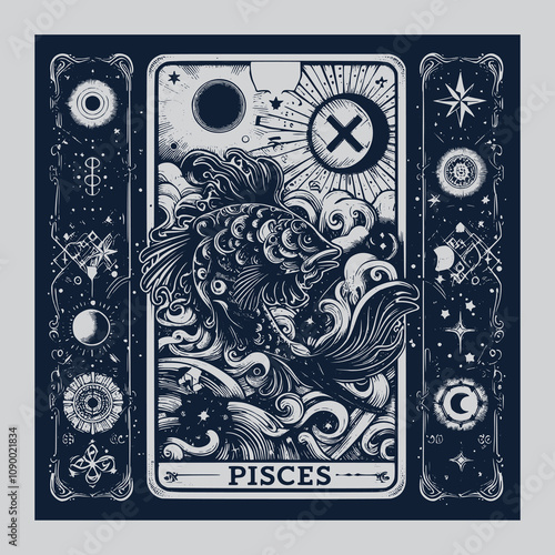 fantasy pisces tarot tattoo illustration