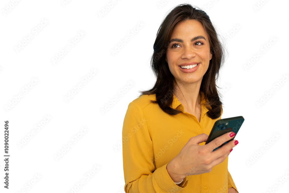 Naklejka premium Young Latina professional scrolling on her mobile device