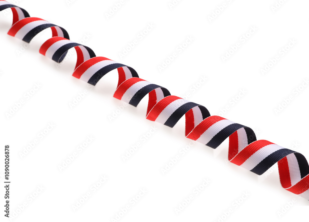 Fototapeta premium Ribbon in colors of Yemeni flag isolated on white