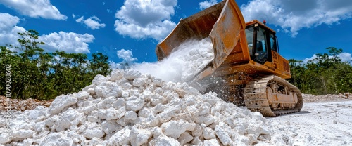 Heavy Equipment Unloading Limestone in Quarry