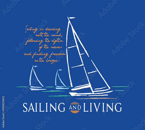 Stylized and editable illustration of sailboats. Art in free and simple lines for prints on t-shirts, decoration, etc.