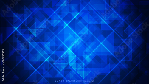 Blue abstract background with modern geometric design, intersecting lines, translucent triangular shapes