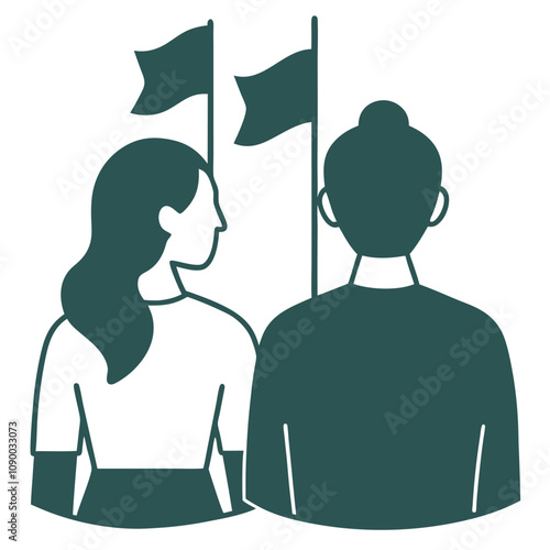 Couple watching a parade outline vector art.