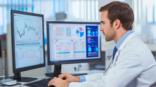 Wallpaper Mural Healthcare Analyst Reviewing Data in Hospital Office Torontodigital.ca