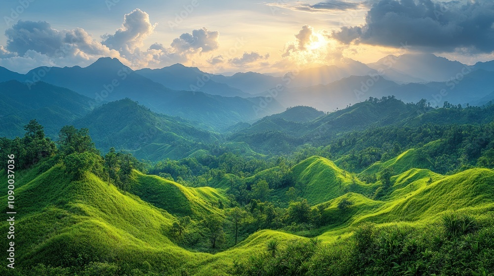 Obraz premium Mountainous Landscape at Sunset