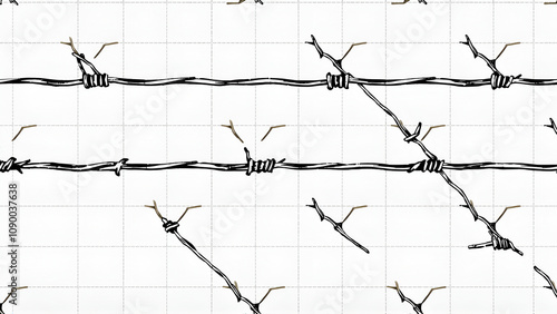 Hand drawn barb wire (black pencil) - tileabe/seamless pattern