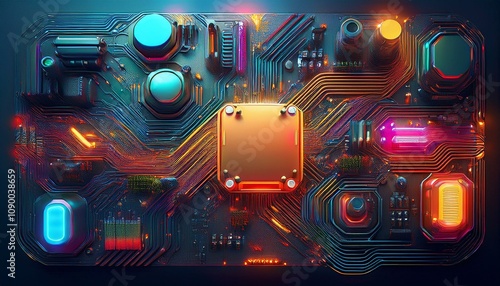 Different electonic elements on circuit board photo