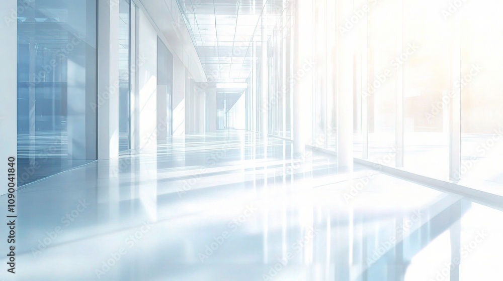 Obraz premium Bright and Spacious Modern Office Interior with Sleek Design and Abundant Natural Light, Ideal for Business and Creative Work Environments