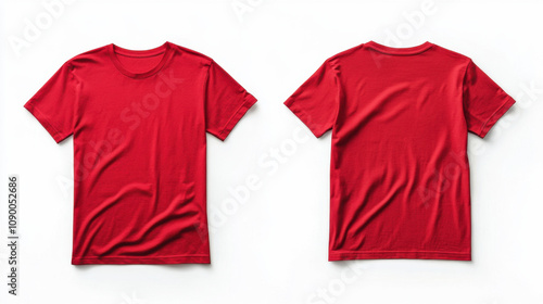 Red t shirt mock up showcasing front and back views on white background, perfect for design presentations and apparel marketing