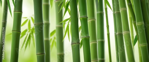 Fresh Green Bamboo Stalks with Light Filtering Through Leaves for a Serene Vibrant Background