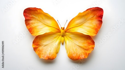 Beautiful gradient orange and yellow rose petals forming a symmetrical butterfly in the center on a white background3 photo