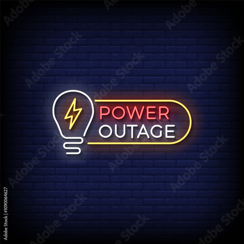power outage neon style vector with brick wall background