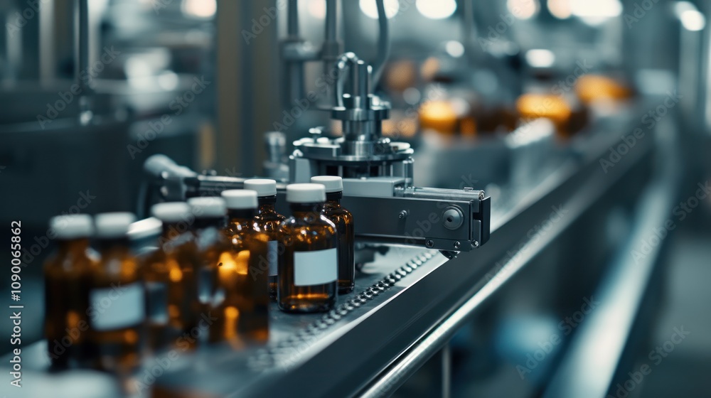 Fototapeta premium Bottles on a Conveyor Belt