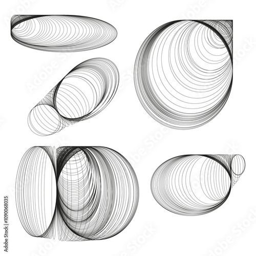 Abstract shape icon. Oval lines vector. Geometric form illustration. Black outline design.