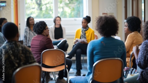 A community dialogue forum where residents of diverse backgrounds discuss social issues and collaborate on solutions, Reflecting civic engagement and inclusive community activism, photography style