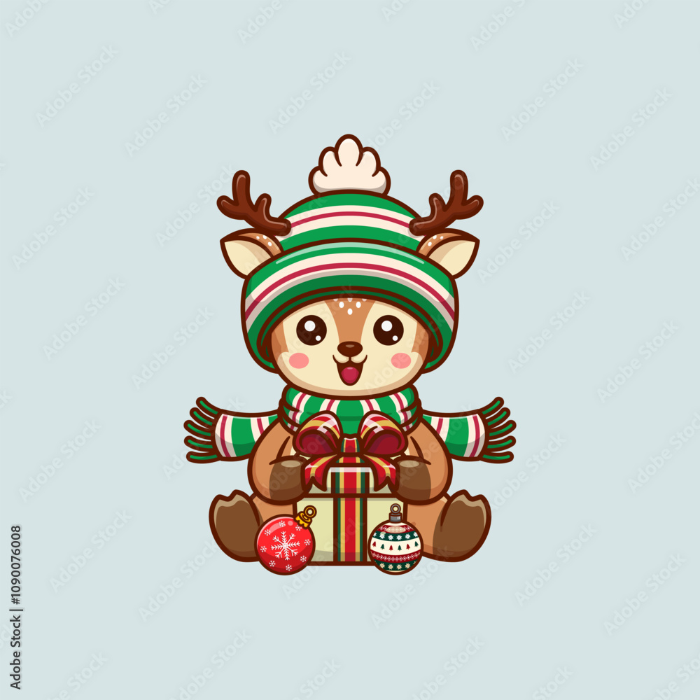 Fototapeta premium Cute Reindeer Christmas Vector Illustration