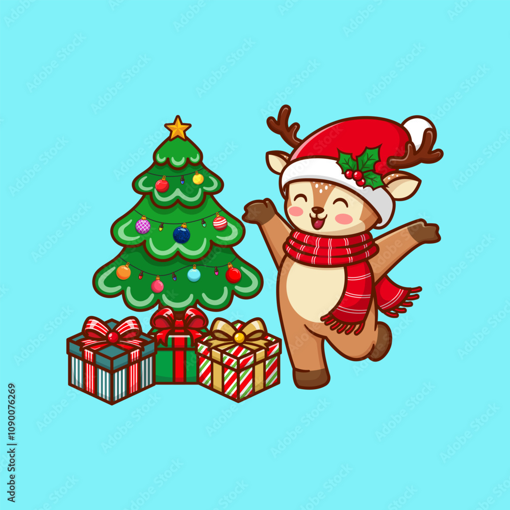 Cute Reindeer Christmas Vector Illustration Cute Reindeer Christmas Vector Illustration