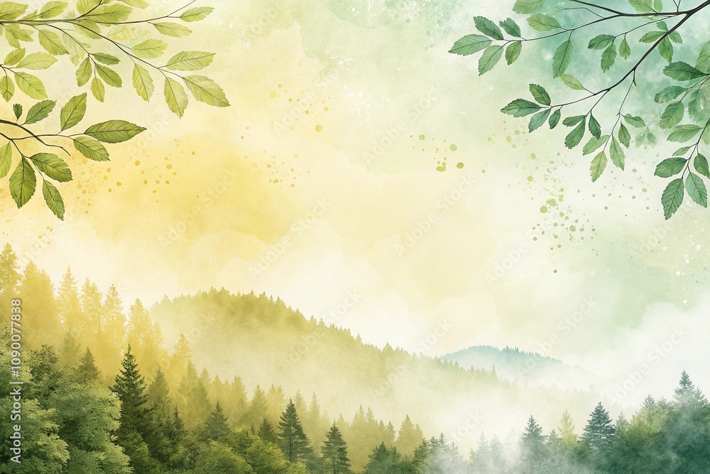 Fototapeta premium Softly blended yellow and green hues create a serene watercolor background with subtle texture and organic feel, sunny, spring, foliage, pastel
