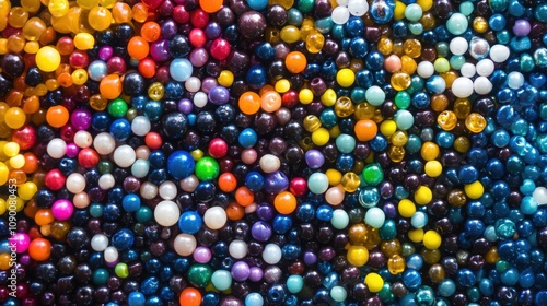 A diverse array of colorful beads forming a cohesive pattern, Illustrating the intricate and harmonious nature of diverse elements, minimalist composition