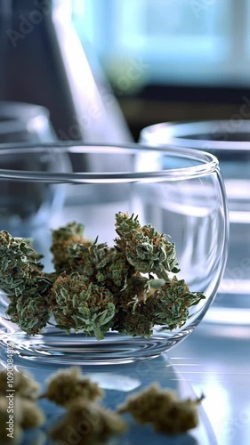 Wallpaper Mural Cannabis buds rest in a glass bowl during a laboratory analysis Torontodigital.ca