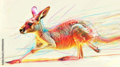 Colorful kangaroo in motion, dynamic lines. photo