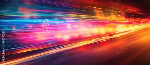 Abstract vibrant light trails of city at night.