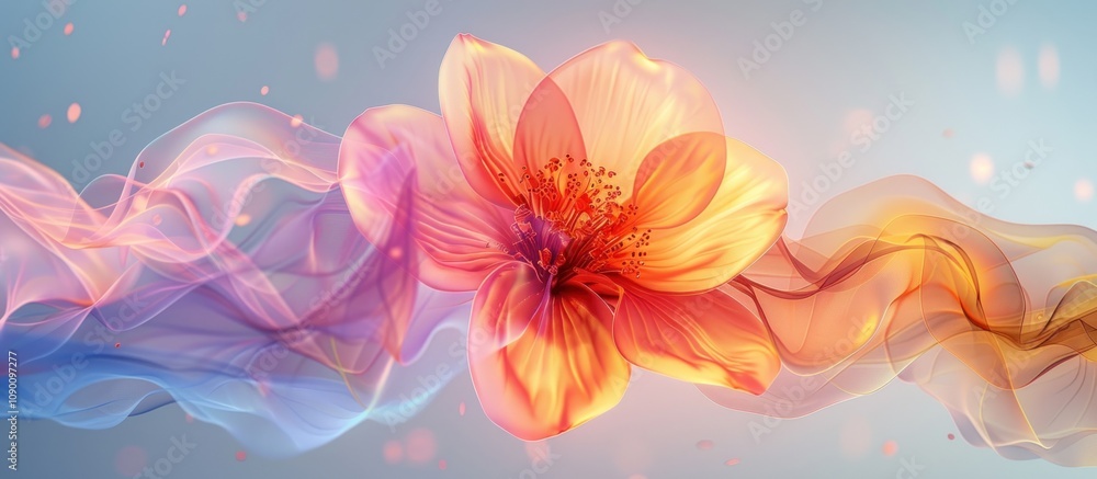 Obraz premium Dreamlike orange flower with flowing fabric.