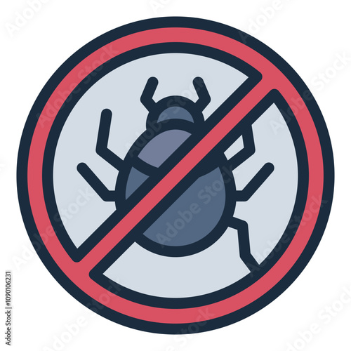 No bug filled line icon for pest free or hygiene themes