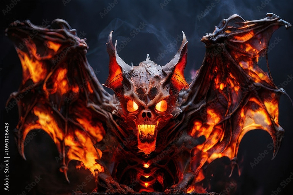 Fototapeta premium the AI Image Generator, Creature With Flaming Wings Emerging From Darkness