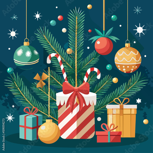 christmas background with christmas tree and gifts