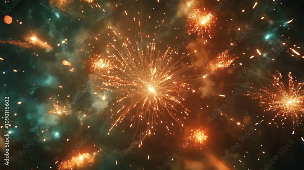 Fototapeta premium Fireworks illuminating the night sky during Mexican Independence Day celebrations